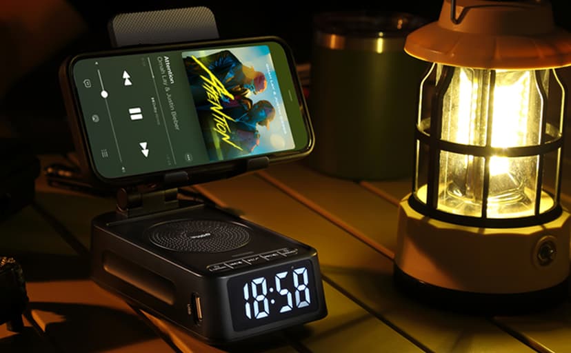 Gifts for Men Women, Phone Stand with Bluetooth Speaker&Clock, Birthday Gifts for Him, Phone Holder with Wireless Speaker, Ideal for Dad Mom Husband Boy, Cool Tech Gadget for Men