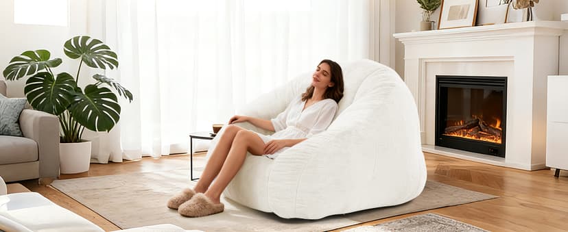 Bean Bag Chair for Adults, Soft Faux Fur Giant Beanbag Chairs, Oversized Cozy Bean Bag Couch Large Reading Chair, Comfy Bean Bag Sofa for Living Room, Bedroom & Dorm, Beige