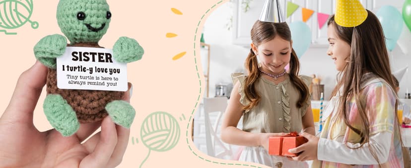 Mini Funny Turtle Sister Gifts Birthday, Soul Sister Friend Gifts for Women Girls Presents, I Love You Small Cute Stuff Things, Handmade Emotional Positive Crochet Turtle