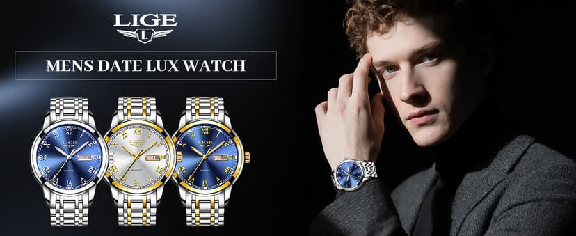 LIGE Mens Watch, Analog Men's Wrist Watches, Stainless Steel Style, Quartz Movement Calendar Function, 3ATM Waterproof, Clear Luminous Display, Business Social Matching