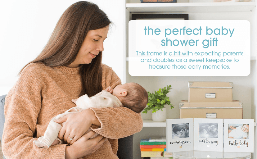 Pearhead Triple Sonogram Keepsake Photo Frame, Gender Neutral Ultrasound Keepsake, Ideal Pregnancy Gift For First Time Moms, Baby Shower and Nursery Decor, 3.5”x2.5” Photo Insert, White