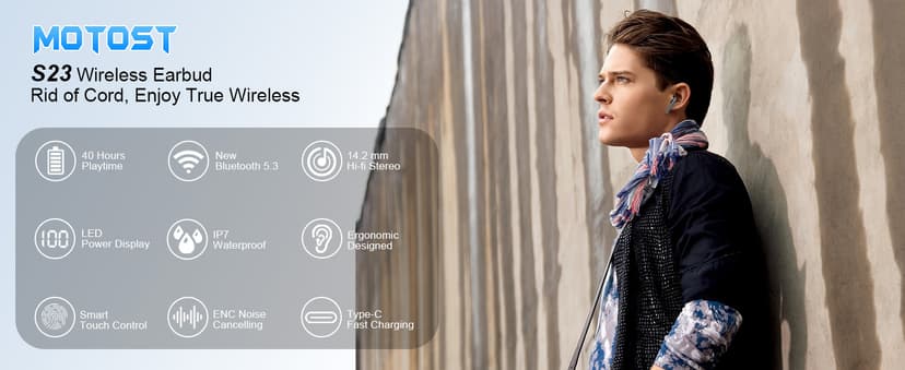 Wireless Earbuds, 2025 Bluetooth 5.3 Headphones HiFi Stereo Ear buds with ENC Noise Cancelling Mics, 40H Bluetooth Earbuds with Dual LED Display, IP7 Waterproof in Ear Earphones for Android iOS, Black