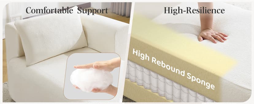 Bezseller Upholstered Chaise Lounge Indoor, Comfy Lounge Boucle Sofa, Modern Leisure Sleeper Sofa with Pillows, Recliner Chair Indoor for Living Room Bedroom Office, Beige