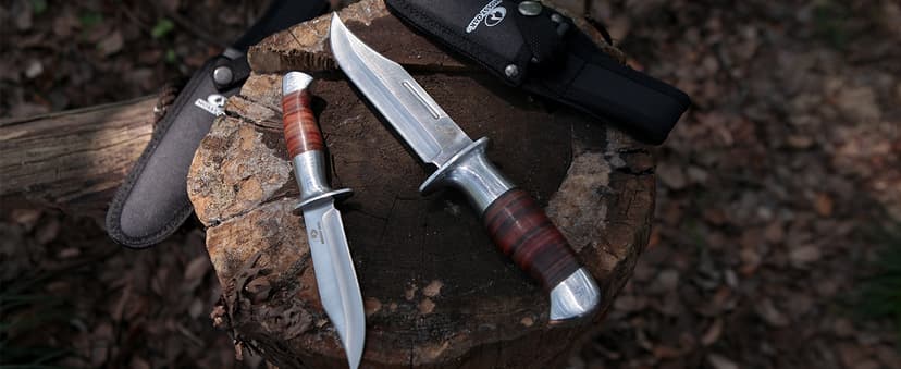 Mossy Oak Fixed Blade Bowie Knife, 2-piece Hunting Knife with Leather Handle Featuring Laser Pattern, Sheath Included