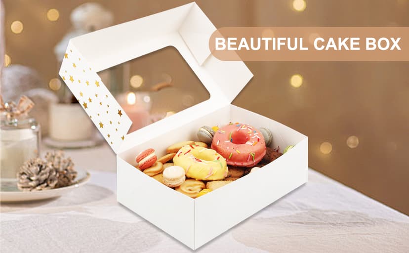 Zzrywuty 24 PCS Christmas Cookie Boxes for Gift Giving Golden Star White Bakery Boxes with Window,Christmas Treat Boxes for Pastry Dessert Cupcakes Mini Cake Pie Candy Donut,Baking Goods Packing Box