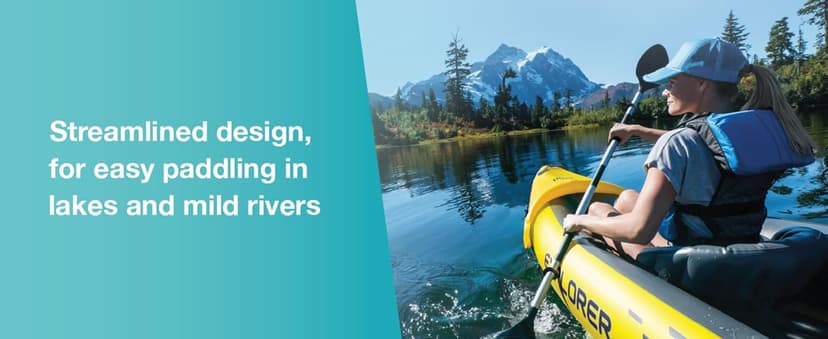 Intex 68307EP Explorer K2 Inflatable Kayak Set: Includes Deluxe 86in Aluminum Oars and High-Output Pump – SuperStrong PVC – Adjustable Seats with Backrest – 400lb Weight Capacity