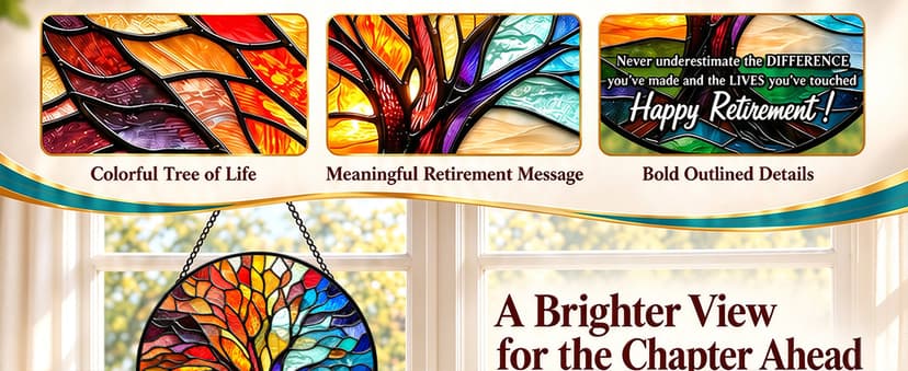 Retirement Gifts for Women Men- 8 Inch Stained Glass Suncatcher - Retirement Gift for Woman - Window Hanging Decor - Retired Gifts for Teacher, Nurse, Coworker, Boss, Employee B0H28SS623