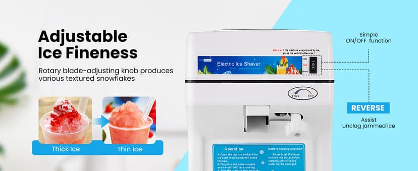 VIVOHOME Electric Ice Crusher Shaver Snow Cone Maker Machine 265lbs/hr for Home and Commercial Use Blue