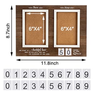 Then & Now Anniversary Picture Frame, 1-99 Years Wedding Gift Ideas - Anniversary Wood Photo Frame, Engagement Bridal Shower Gifts with Sentimental Quote - Holds 2 4x6 Inches Photos (Then & Now)