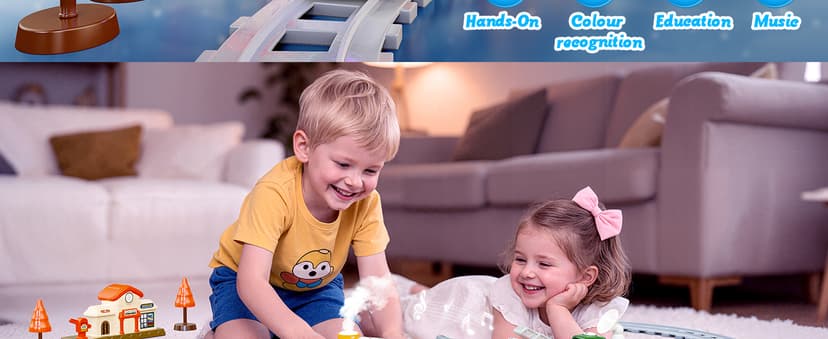 Hot Bee Train Set for Toddlers with Steam - Light Up & Sound Choo Choo Train, Electric Train Set for Toddlers 2-4, Magnetic Connection Train Toys, Birthday Gifts for Boys Girls 3 4 5 6