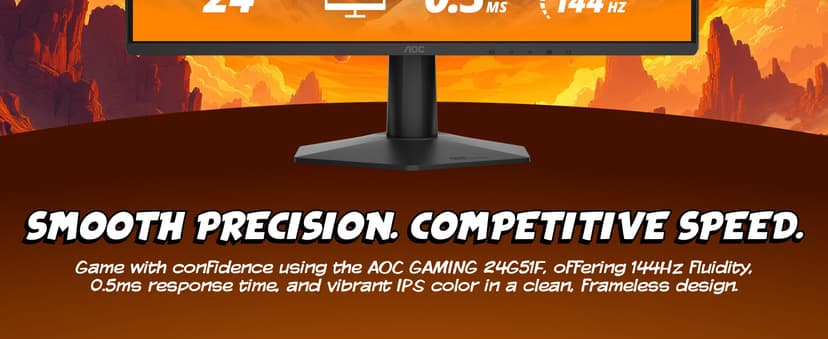 AOC 24G51F 24 inch Gaming Monitor 1920x1080 144Hz, IPS Panel, Console Gaming Ready, Full HD, 3-Sided Frameless, 1x HDMI 2.0, 1x Display Port, 3-Year Zero-Bright-Dot