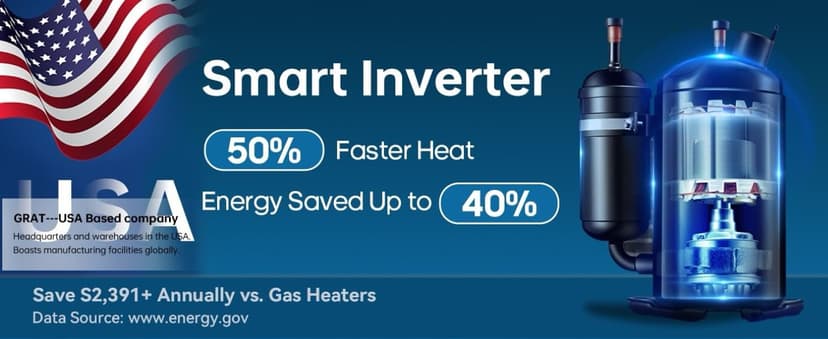 Full Inverter Heat Pump for Hot Tub and Bath, 75000BTU Electric Swimming Pool Heater, 20000 Gallons, for Above Ground and In ground Pools, WiFi Capable Timer, Heating and Cooling, Defrosting, 220-240V