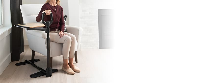 Able Life Tray Table, Adjustable Bamboo TV and Laptop Desk with Ergonomic Stand Assist Safety Handle, Independent Living Aid