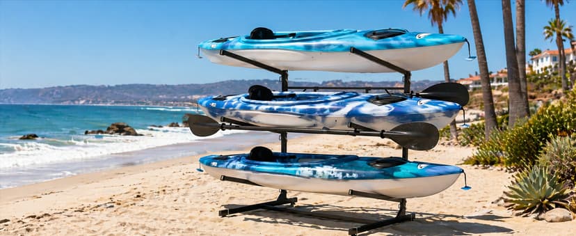 Faesun 3-Tier Kayak Storage Rack, Freestanding Kayak Rack with Paddle Hook, Adjustable Heavy Duty Kayak Stand with Ground Pegs, Storage Rack for Kayak, Canoe, Surfboard & Paddleboard