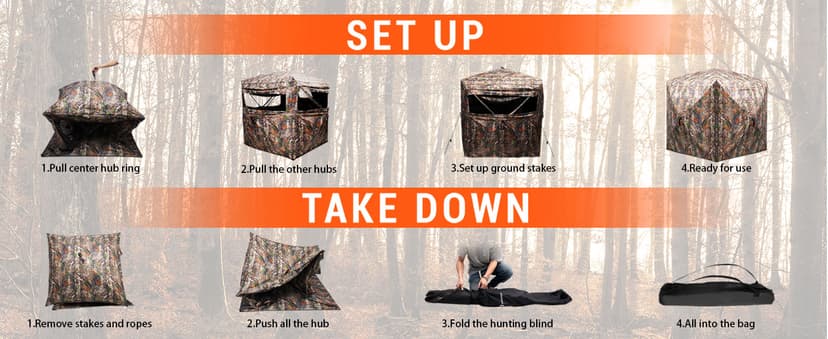 FUNHORUN Hunting Blind 270/360 Degree See Through Ground Blind,2/3 Person Soft Material Pop-Up Camouflage Tent,Easy-Fold Portable Concealed Shelter with Carrying Bag