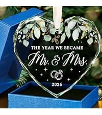 HEXMOZ Wedding Gifts for Couples 2025 - Mr and Mrs Gifts - Bridal Shower Gift, Wedding Ideas for Newly Wed, Bride, Future Mr Mrs - Just Married Glass Ornament 2025, 1st Married Couple Christmas Decor