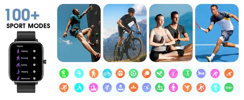 Smart Watch (Answer/Make Call): 1.85" Waterproof Fitness Trackers with 24-Hours Blood Pressure Heart Rate SpO2 Sleep Monitor Watches for Men Women, iPhone Android Compatible (Stone Black)