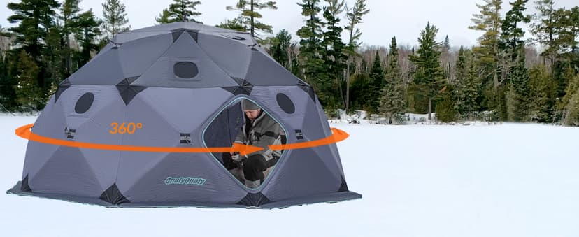 QualyQualy Insulated Pop-Up Tent with Floor - 8-10 Person Ice Fishing Shelter, 147sq.ft Windproof Ice Shack Hut with Stove Jack, Carrying Bag