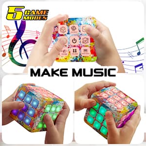 Power Your Fun Cubik LED Flashing Cube Memory Game - Electronic Handheld Game, 5 Brain Memory Games for Kids STEM Sensory Toys Brain Play Puzzle Fidget Light Up Cube Stress Relief Fidget Toy (Tie Dye)