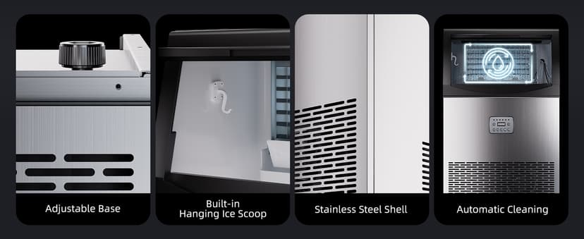 Commercial Ice Maker, 110lbs/24H, 33lbs Large Storage Under Counter Ice Maker for Business, 50 Cubes in 7-14Mins Stainless Steel Ice Machines, Self Cleaning Ice Makers for Cafe Bar Restaurant Home