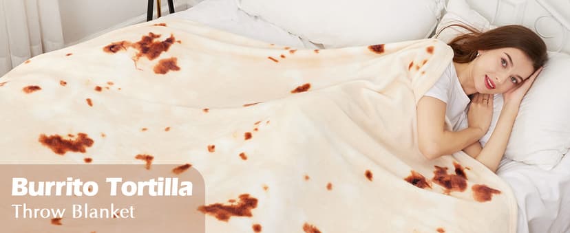 SeaRoomy Burritos Tortilla Blanket, Realistic Food Wrap Blanket Double Sided, Novelty Funny Tortilla Round Giant Soft Blankets (Beige, 47 inches)