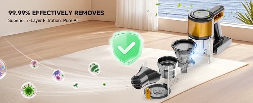 Cordless Vacuum Cleaner, 8 in 1 40Kpa 55Mins,Lightweight Vacuum Cleaners for Home, Stick Vacuum with Anti-Tangle Brush,Wall Mount, Rechargeable Cordless Vacuum for Floor/Sofa/Pet Hair,Gold