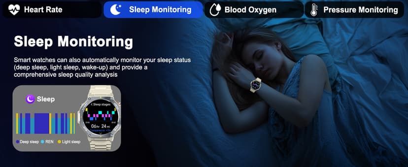 Military Smart Watch for Men Built-in GPS with LED Flashlight Compass, 1.43" AMOLED Display 5ATM Waterproof Fitness Tracker with Heart Rate/Sleep/Blood Pressure, Watches for Android/iPhone, Black