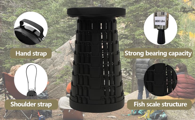 JAEMEYEM Upgraded Collapsible Stool Chair, Folding Stool, Lightweight, Sturdy, Adjustable, Portable, Foldable Seat Stools for Outdoor Camping Fishing Hiking BBQ