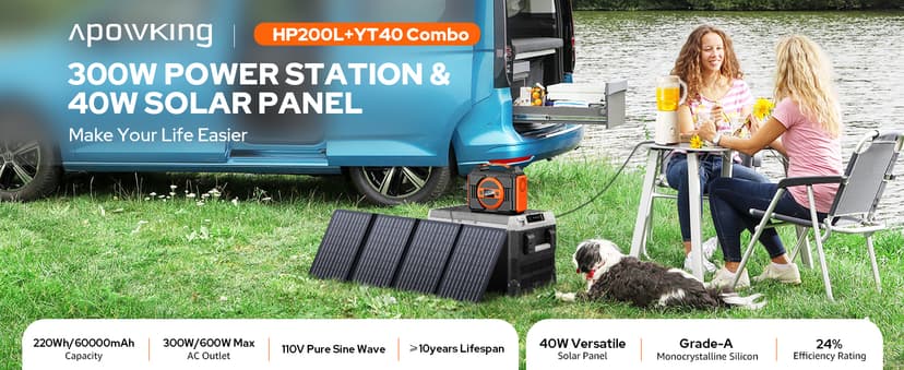 Solar Powered Generator 300W Rated, Portable Solar Generator Power Station with Solar Panels 40W Included, 220Wh Sola Power Bank with AC Outlet 110V Pure Sine Wave for Home Use Camping Outdoor