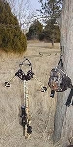 HME Durable Secure Convenient Portable Folding Tree Stand Bow Hanger w/Two Accessory Hooks - Extends to 20", Folds to 10", 3 Pack