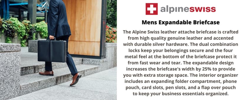 Alpine Swiss Mens Briefcase | Expandable Genuine Leather Attache Briefcase For Men | Dual Combination Lock Business Case