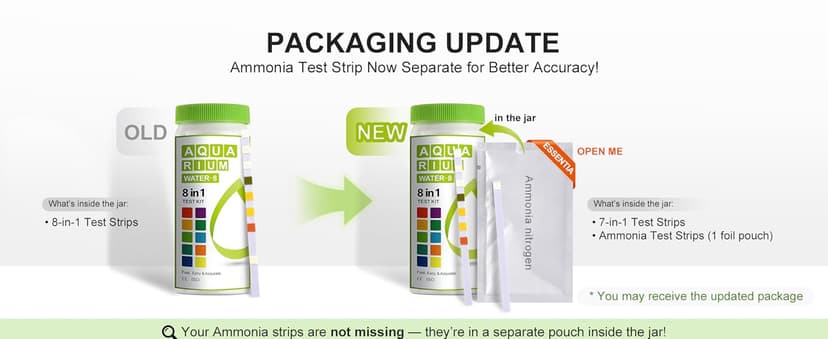 AAwipes Aquarium Ammonia Test Strips 8-in-1 |25 Strips | Quick & Accurate Water Testing Test pH, Carbonate, Alkalinity, Hardness, Chlorine, Nitrite, etc. (K02-25)