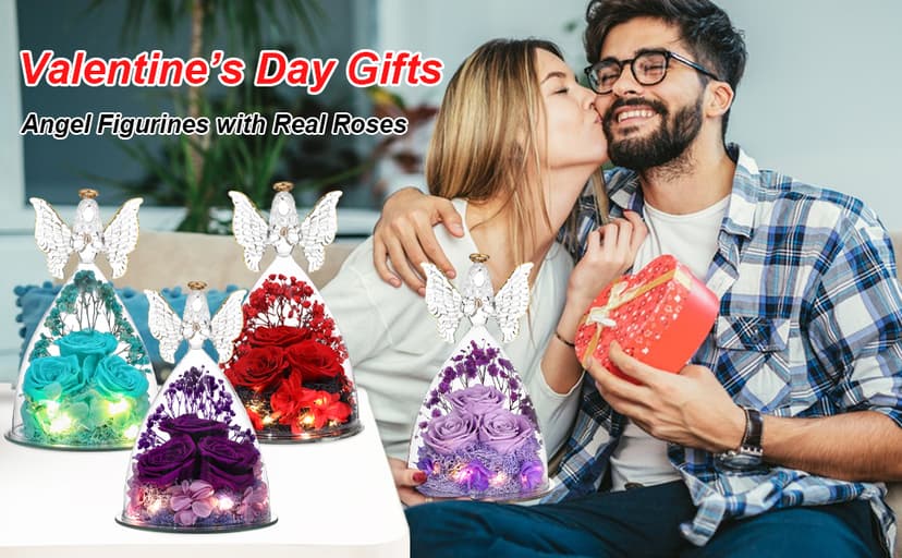 Mothers Day Mom Gifts for Women Preserved Flowers in Glass Angel Forever Flowers Gifts Eternal Roses Gifts for Grandma, Light Purple