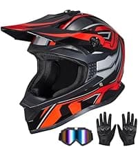 Youth Kids Dirt Bike Helmets Motocross Offroad ATV BMX MX Dirtbike Motorcycle Helmet J-01 with Goggles and Gloves DOT Approved