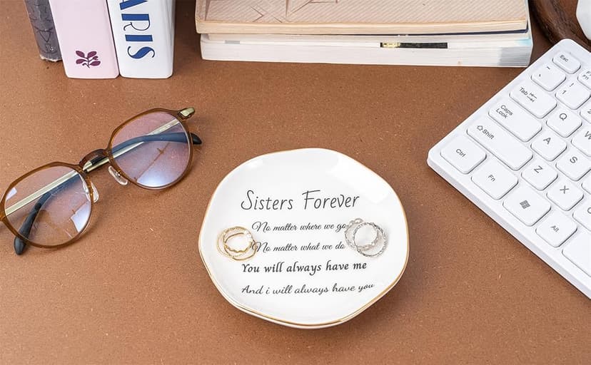 Sister Gifts, Ceramic Sister Ring Dish Jewelry Tray, Sister Birthday Gifts Engagement Wedding Gift for Sister from Sister