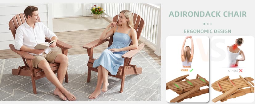 Wooden Folding Adirondack Chair Set of 4, Half Pre-Assembled Wood Lounge Chair for Outdoor Patio Garden Lawn Backyard Deck Pool Beach Firepit