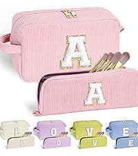 YOOLIFE Beach Bags for Women - Initial Canvas Tote Waterproof Bag with Makeup Bag Gifts for Women Mom Friend Birthday Her