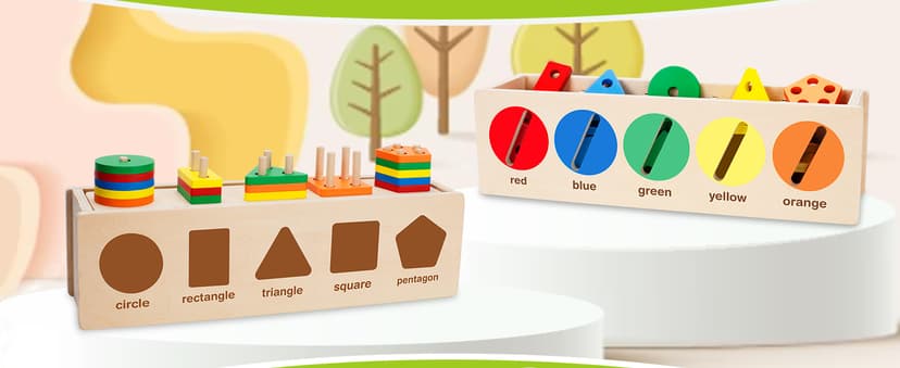 V-Opitos Montessori Toys for Toddler 1+ Year Old, Wooden Color & Shape Sorting Matching Box, Early Learning Toys for 12-18 Month, Age 1, 2, 3, Ideal Christmas, Birthday Gifts for Boy & Girl