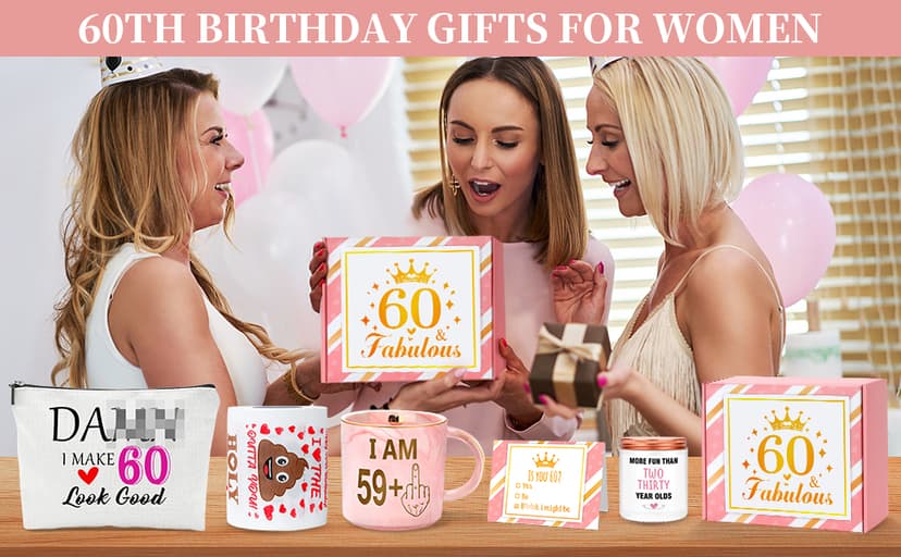 60th Birthday Gifts for Women Funny 60 Year Old Birthday Gifts for Women Turning 60 Gift for Woman 60th Bday Decorations for Woman Mom Her - Coffee Mug Card Makeup Bag Toilet Paper
