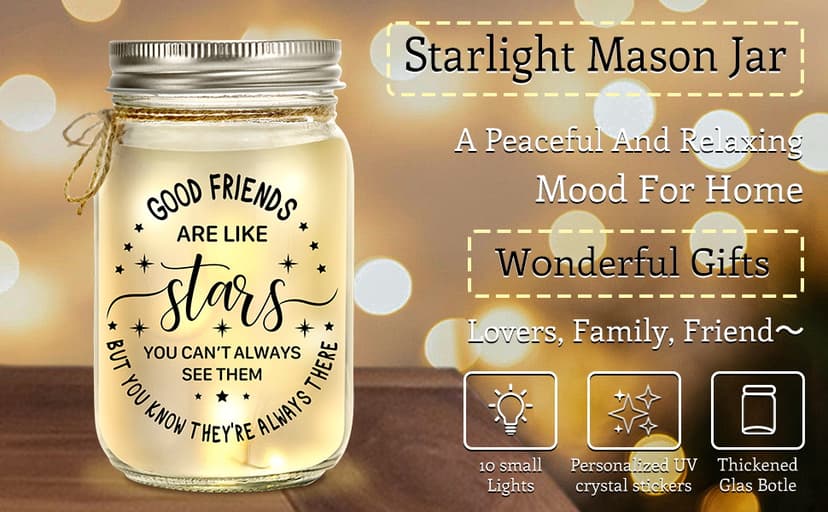 Kenon Mason Jar Night Light for Bestie, Birthday Day Gifts for Women, Home Decoration Lights, Personalized Mason Jar Mothers Day Christmas Gifts for Best Friends Sister