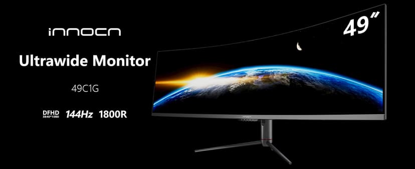 INNOCN 49" Curved Gaming Monitor 144Hz Ultrawide 32:9 WDFHD 3840 x 1080P, R1800, 99% sRGB, HDR400, USB Type C, DisplayPort, HDMI, Built-in Speakers, Height/Tilt Adjustable - 49C1G