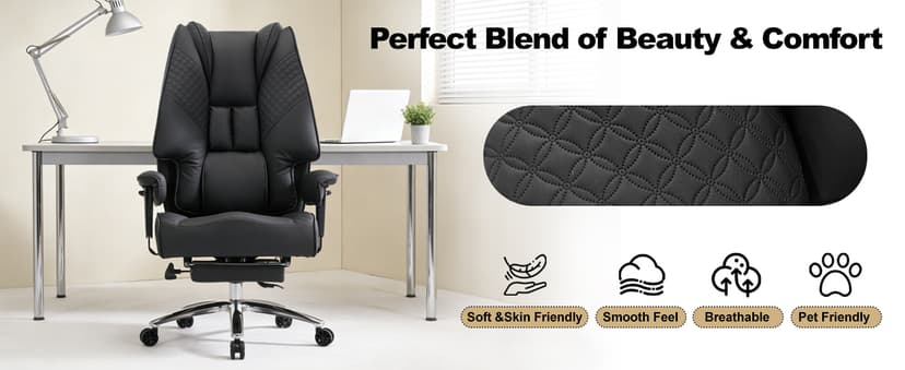 EXCEBET Big and Tall Office Chair 400lbs Wide Seat, Leather High Back Executive Office Chair with Foot Rest, Ergonomic Chairs Lumbar Support for Lower Back Pain Relief (Grey)