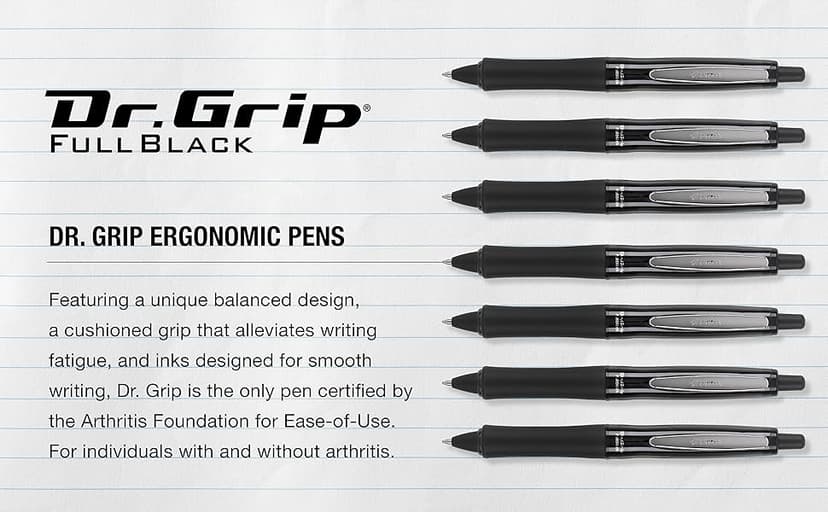 PILOT Dr. Grip FullBlack Refillable & Retractable Ballpoint Pen, Medium Point, Black Ink, Single Pen (36193)- Ideal for School, Journaling & Office Writing