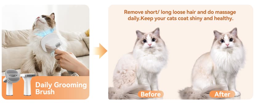 oneisall Cat Vacuum Groomer Quiet, Pet Vacuum Grooming Kit with Clipper Paw Trimmer & Brush, 1.5L Large Dust Cup Pet Vacuum for Shedding, Trimming & Home Cleaning