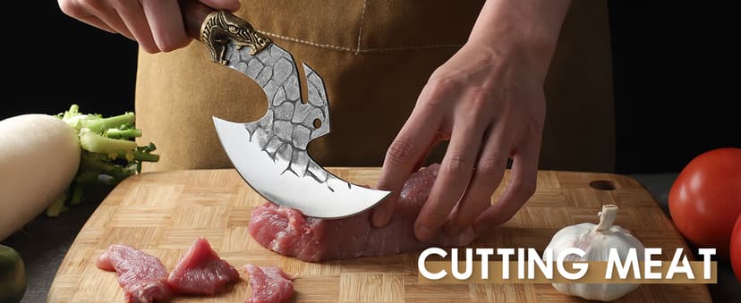ROCOCO Viking Cleaver Knife Butcher Meat Cutting Boning Knife Hand Forged Chinese Kitchen Axe with Sheath Home Outdoor BBQ Camping Chirstmas Birthday Chirstmas Mother Father Gift Men