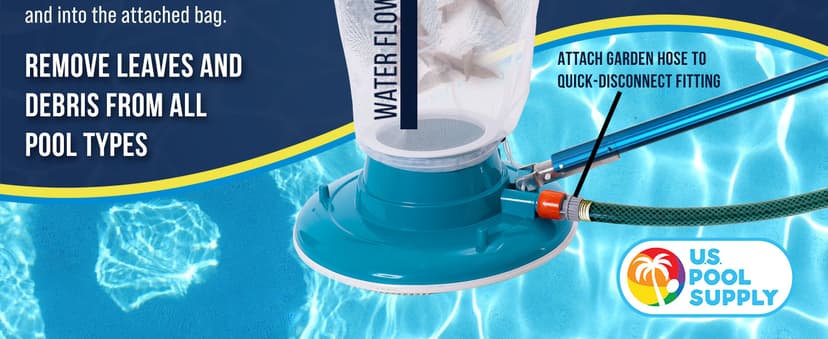 U.S. Pool Supply Professional Swimming Pool Leaf Terminator Vacuum - 15" Pool Cleaner Body, 8 Pressure Jets, 4 Rotating Wheels, 3 Perimeter Brushes, 2 Debris Bags - Below or Above-Ground Sucker Eater