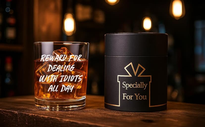 Reward For Dealing With Idiots All Day Whiskey Glass, Funny Gifts for Men Coworker Friend Husband Boss Him Christmas Bosses Day Birthday, 10 OZ Old Fashioned Glass with Gift Box