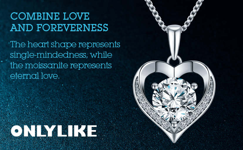ONLYLIKE Heart Pendant Necklace Gifts for Wife, Engraved 'I LOVE YOU' Gift for Wife, 1-3 Carat Moissanite Necklace, Anniversary Eternity Jewelry Present for Wife, Birthday Gifts for Women