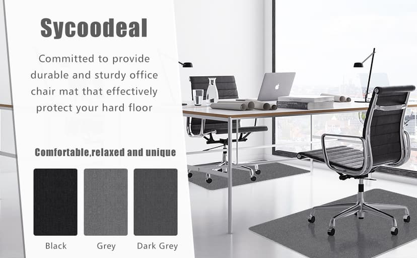 Sycoodeal Office Chair Mat for Hardwood Floor,Office Computer Gaming Chair Mat for Tile Floor,Large Floor Protector Rug,Anti-Slip,Easy to Clean,Pure Black(48"x36")