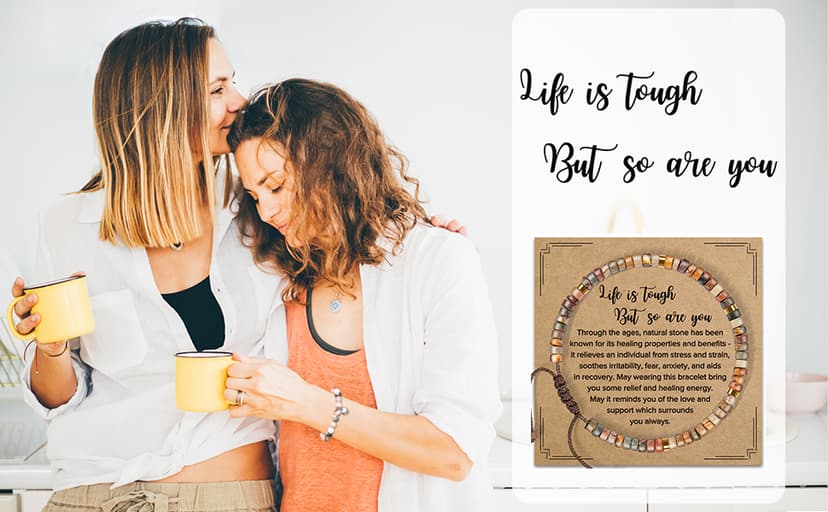 Inspirational Gifts Bracelets for Women Healing Natural Stone Bracelets - Get Well Soon Gifts for Women Best Friends Sister Girls - Life is Tough But So are You Bracelet